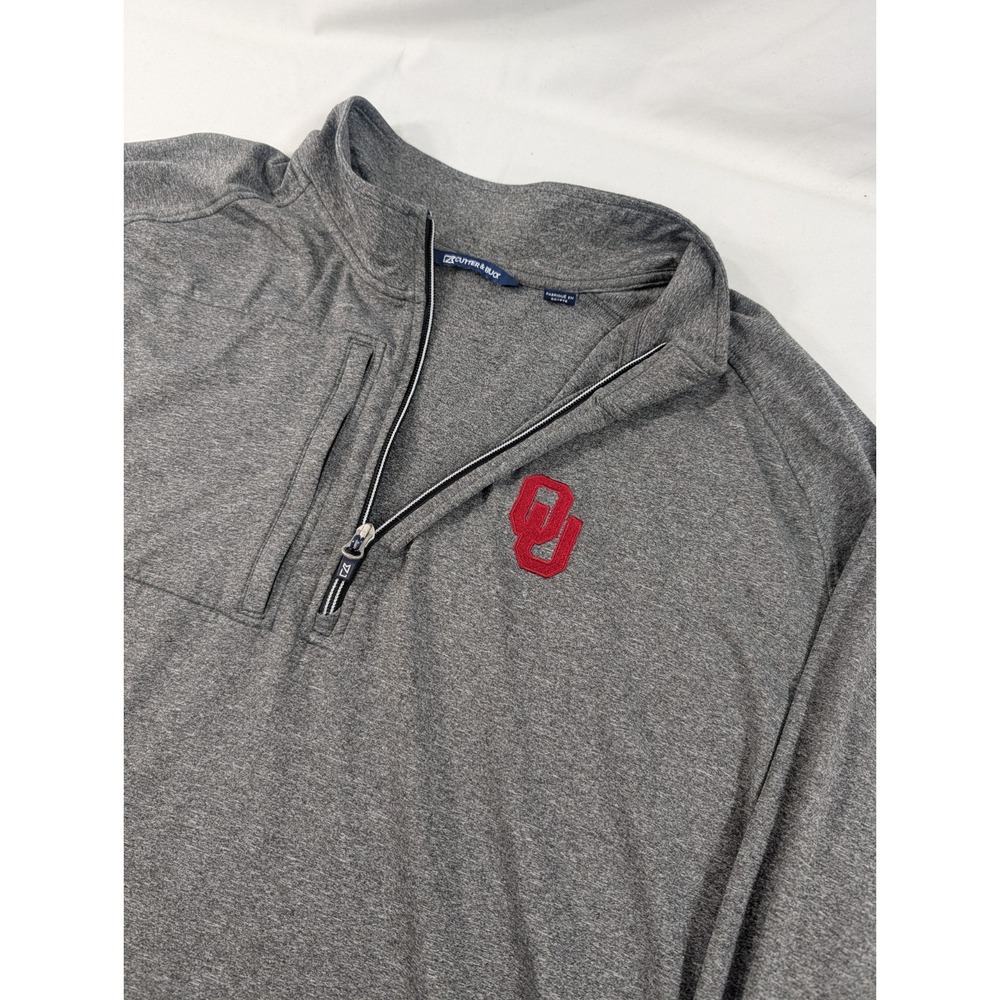 Cutter & Buck 4XB Pullover Adapt Eco Knit Quarter Zip Gray Oklahoma Sooners Big